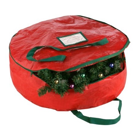 HASTINGS HOME Wreath Storage 24-inch Round Bag with Handles and Zipper Tote for Holiday Artificial Garlands 348060EBD